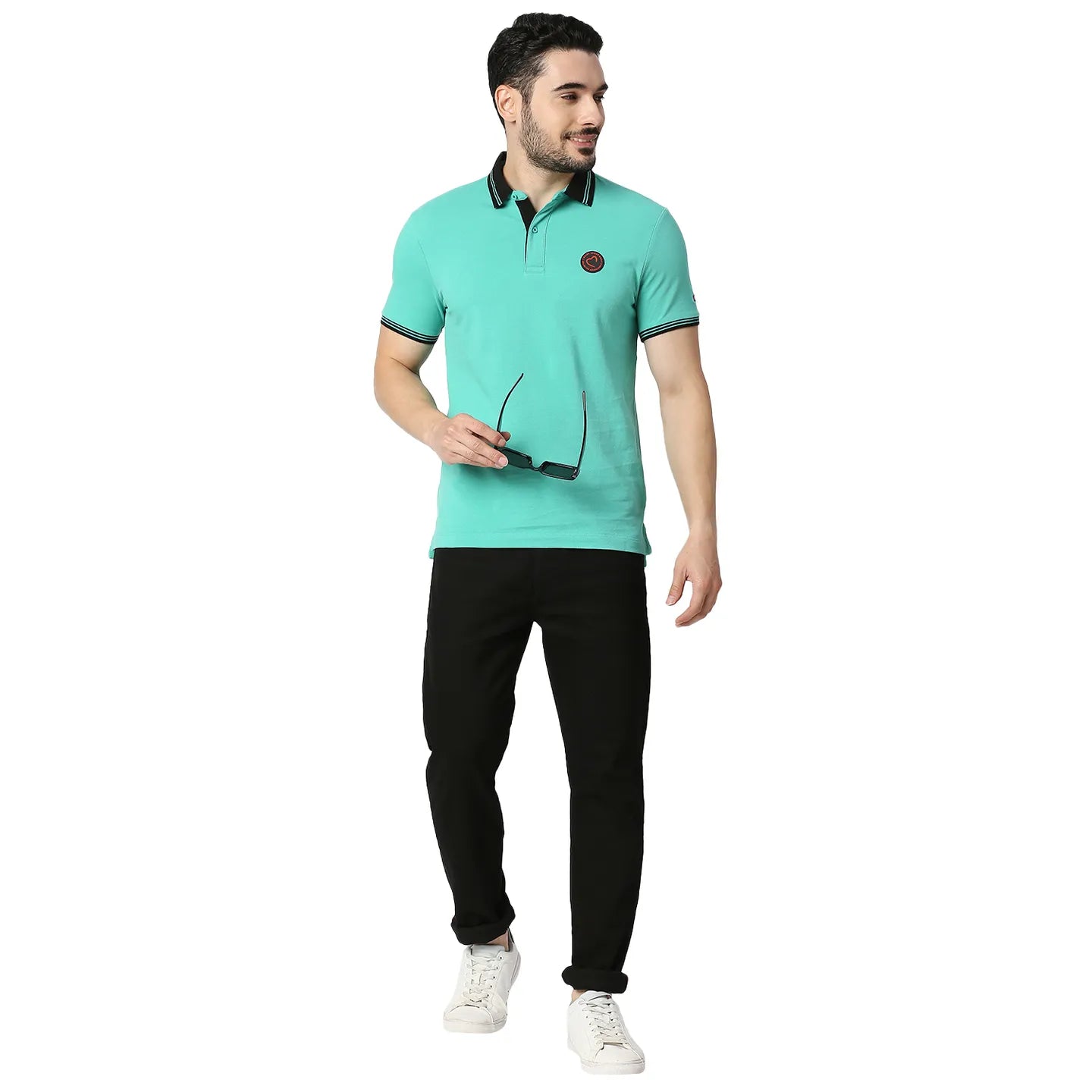 Being Human Clothing Men Regular Fit Polo Neck T-Shirts-Pool Green