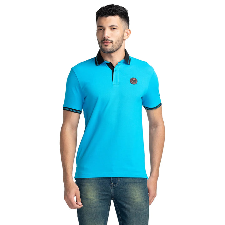 Blue Regular Fit Men's Polo T-Shirt by Being Human Clothing