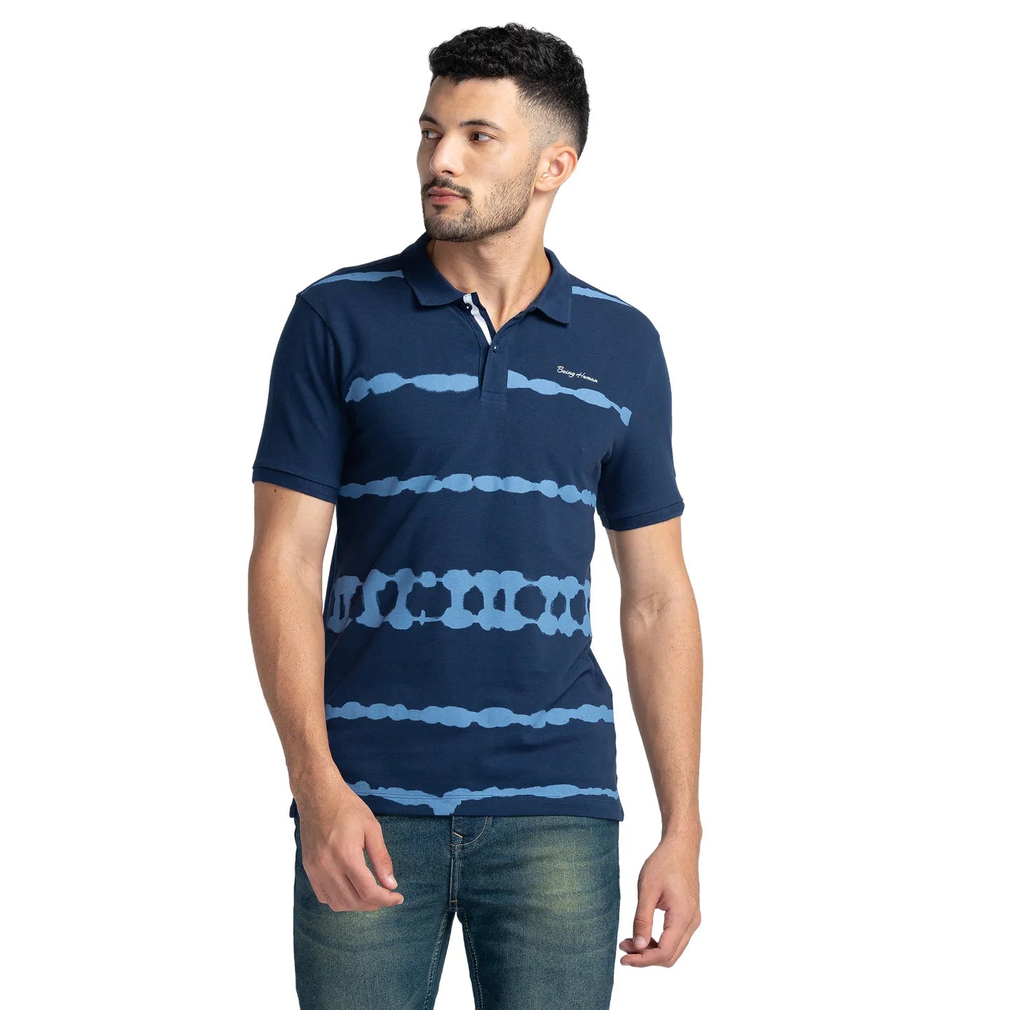 Being Human Clothing Men Regular Fit Polo Neck T-Shirts-Navy