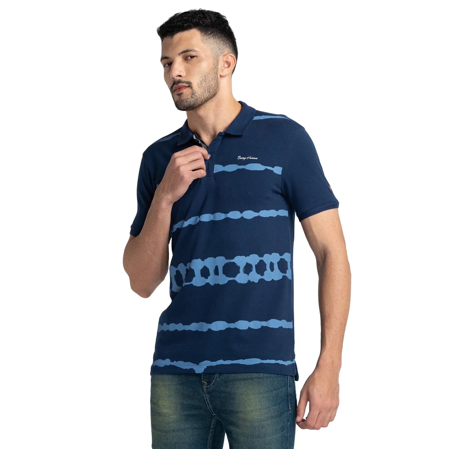Being Human Clothing Men Regular Fit Polo Neck T-Shirts-Navy