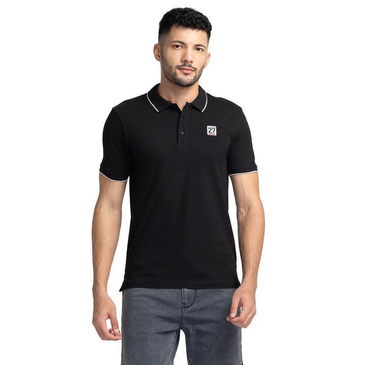 Black Regular Fit Men's Polo T-Shirt