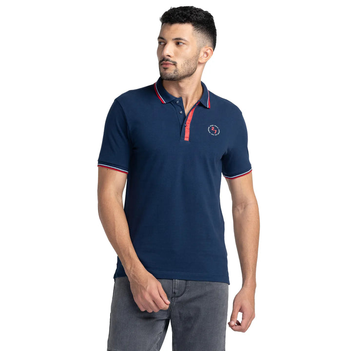 Blue Regular Fit Men's Polo T-Shirt by Being Human Clothing