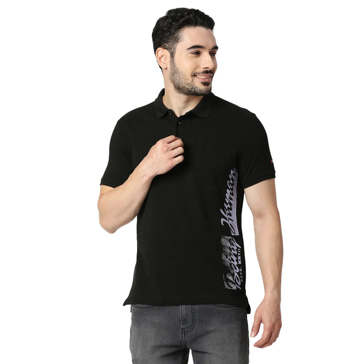 Black Regular Fit Men's Polo T-Shirt