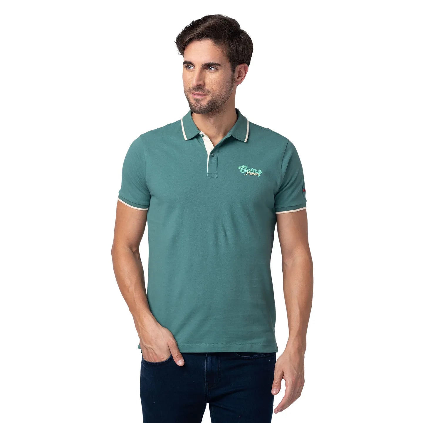 Green Regular Fit Men's Polo T-Shirt by Being Human Clothing