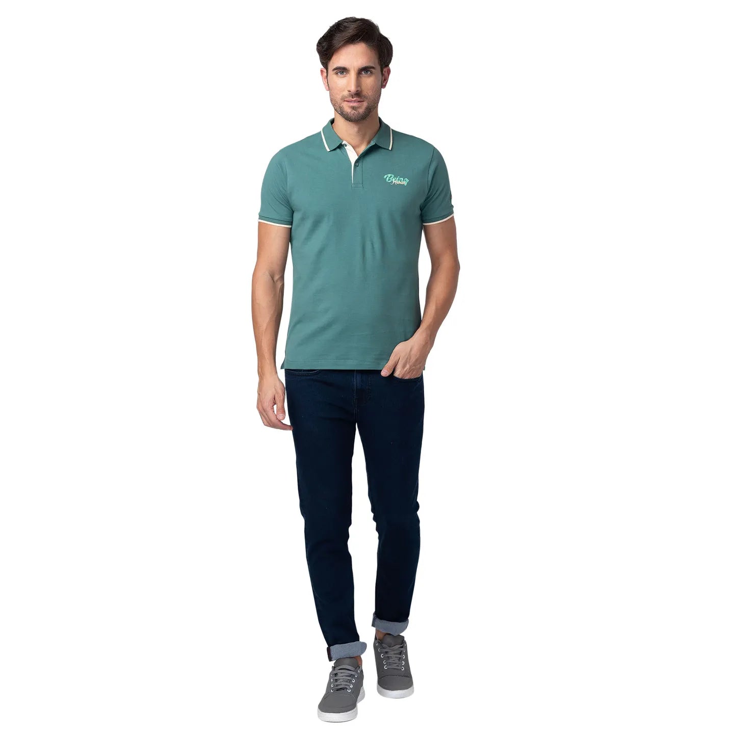 Green Regular Fit Men's Polo T-Shirt by Being Human Clothing