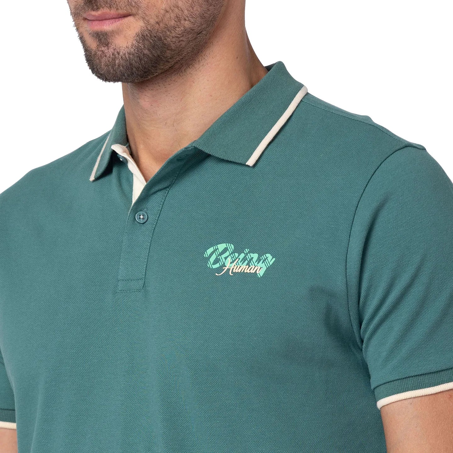 Green Regular Fit Men's Polo T-Shirt by Being Human Clothing