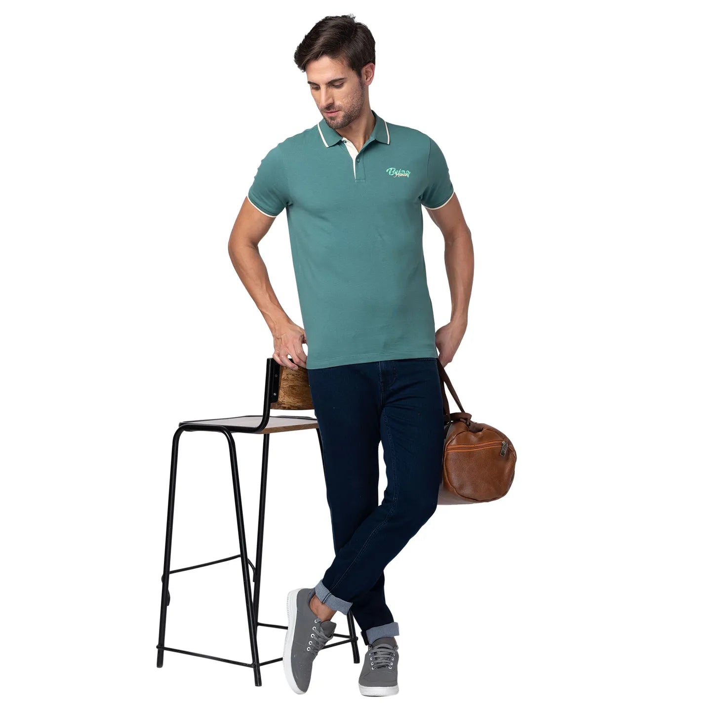 Green Regular Fit Men's Polo T-Shirt by Being Human Clothing