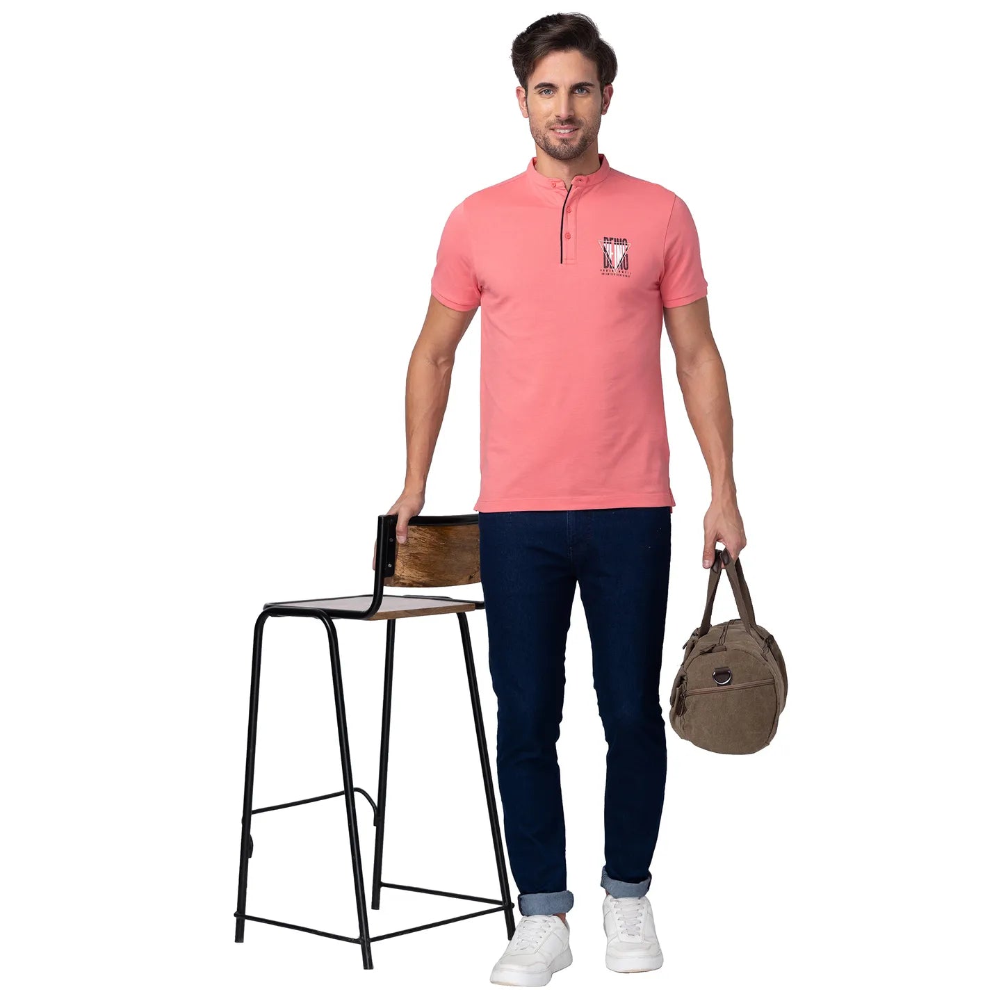 Being Human Clothing Men Regular Fit Collared T-Shirts-Coral