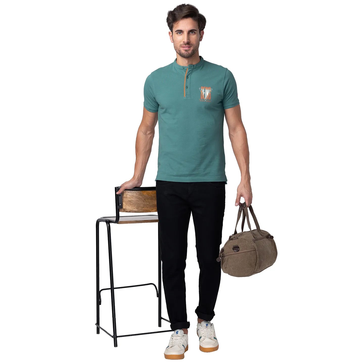 Being Human Clothing Men Regular Fit Collared T-Shirts-Foliage Green