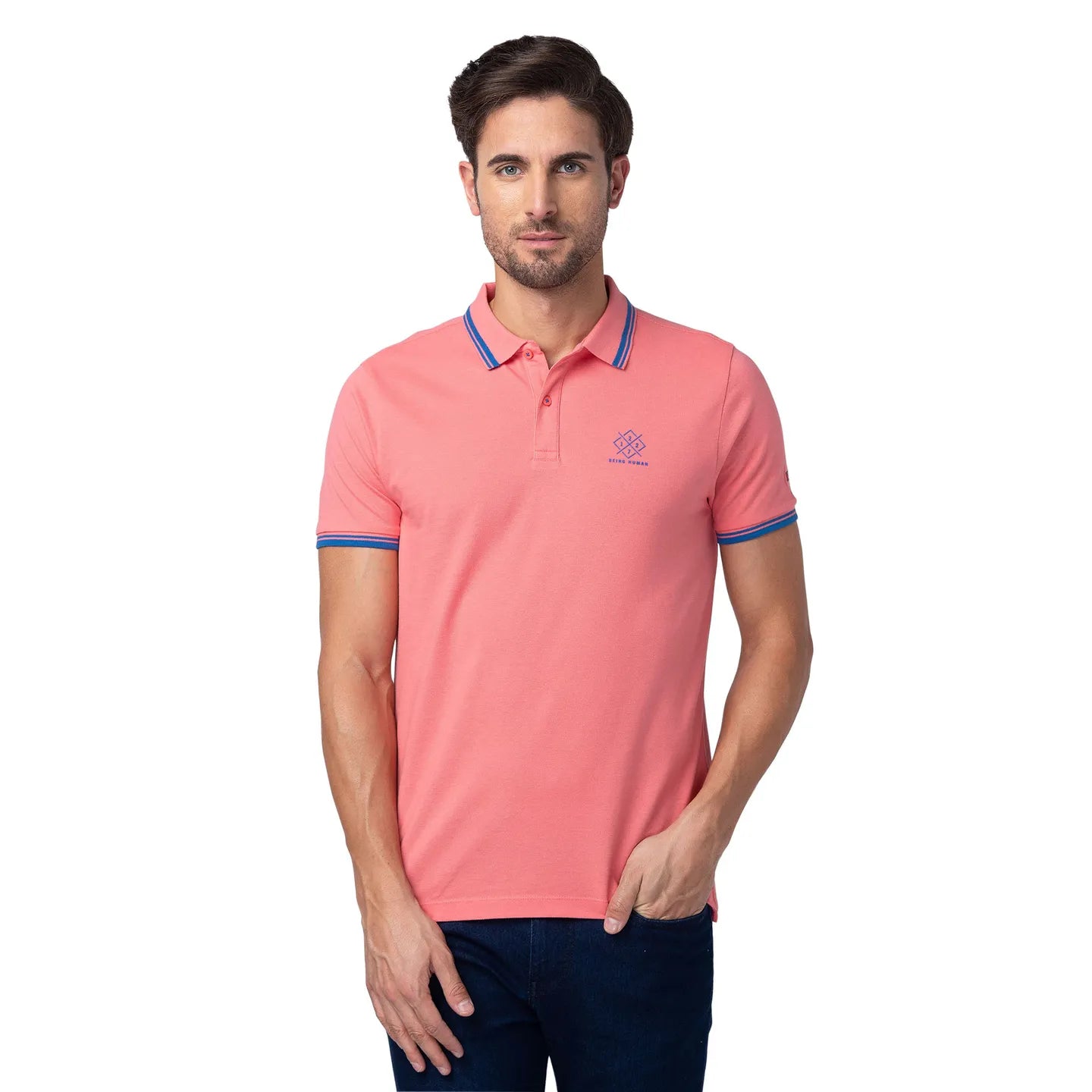Being Human Clothing Men Regular Fit Polo Neck T-Shirts-Coral