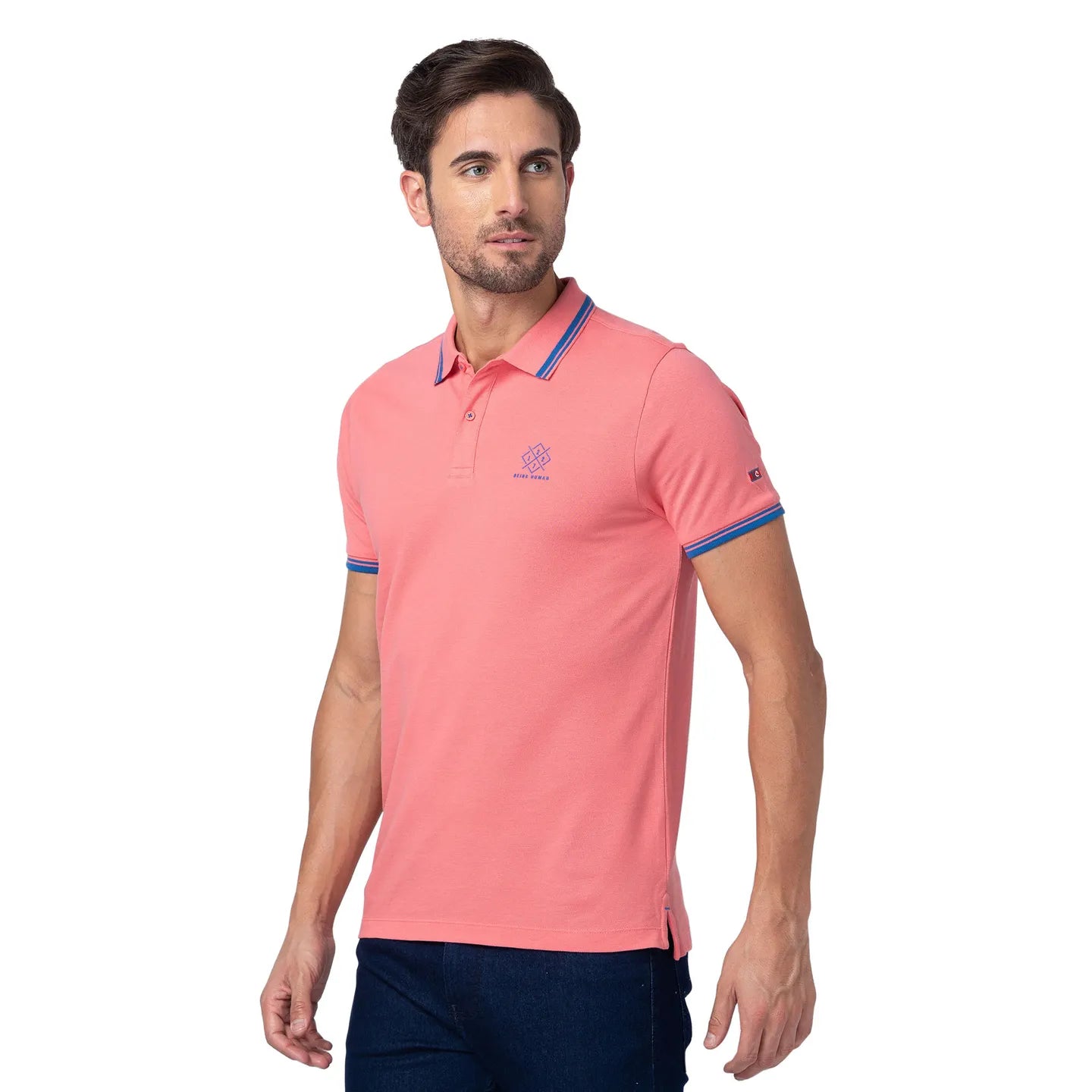Being Human Clothing Men Regular Fit Polo Neck T-Shirts-Coral
