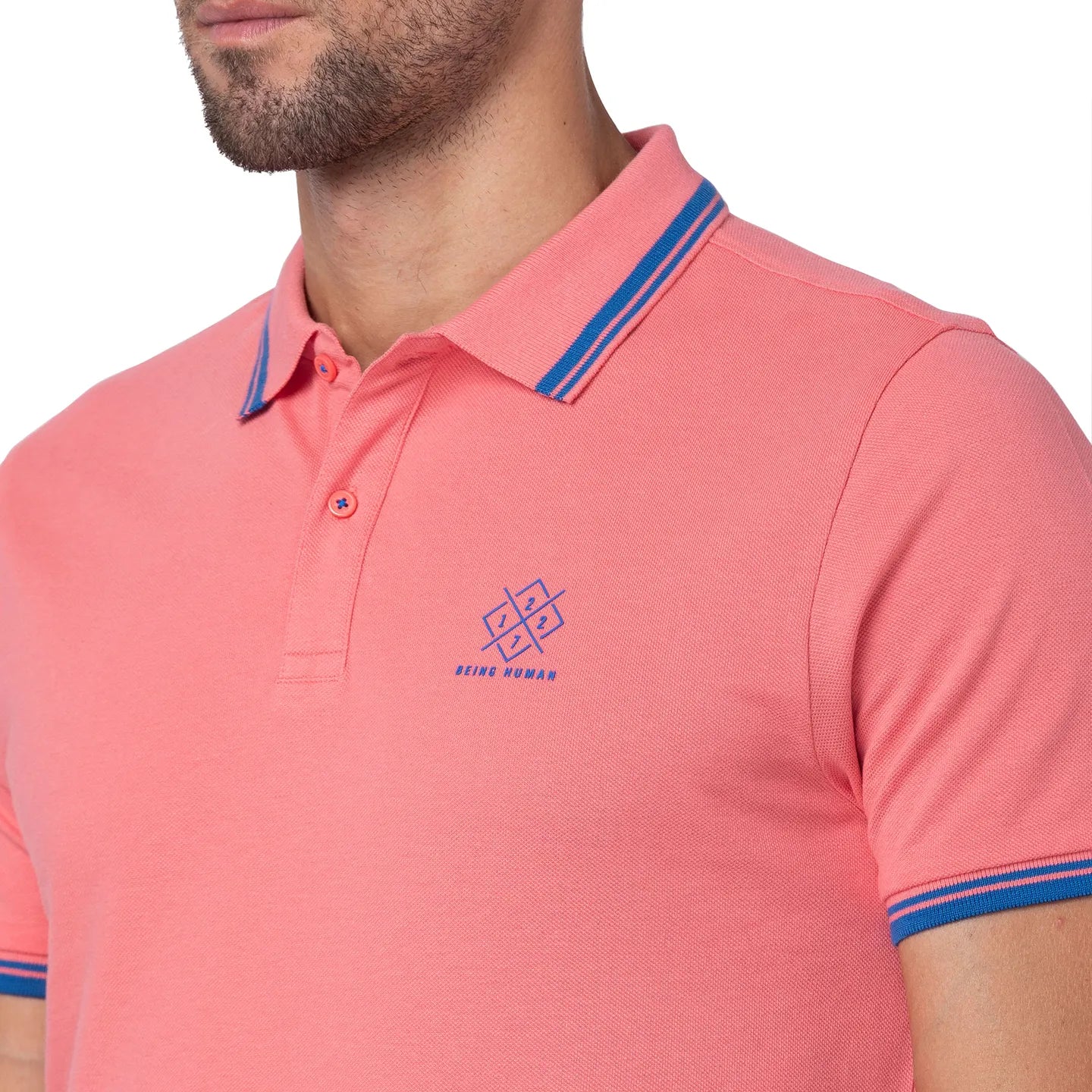 Being Human Clothing Men Regular Fit Polo Neck T-Shirts-Coral