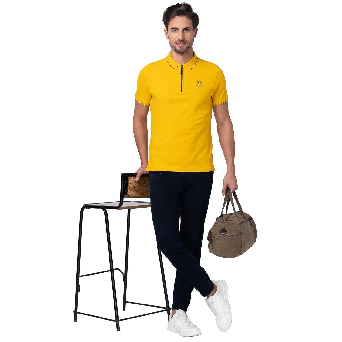Being Human Clothing Men Regular Fit Collared T-Shirts-Mustard