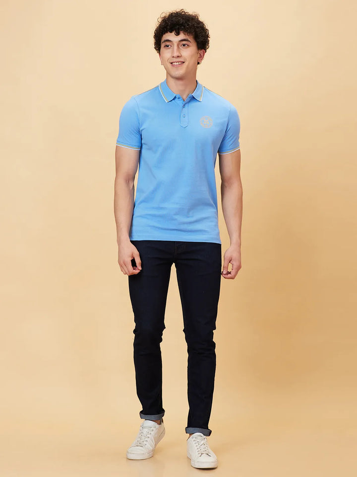 Blue Regular Fit Men's Polo T-Shirt by Being Human Clothing
