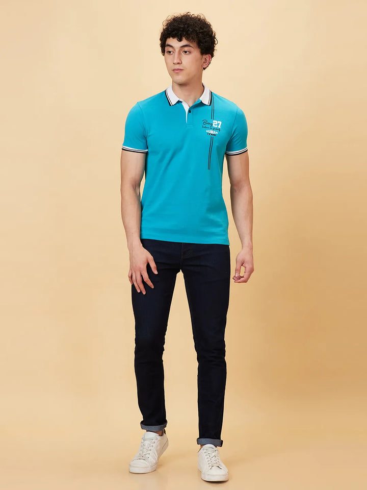 Lake Blue Regular Fit Men's Polo T-Shirt by Being Human Clothing