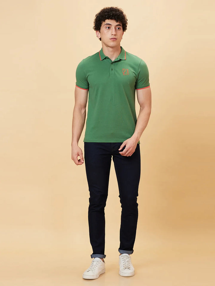Green Regular Fit Men's Polo T-Shirt by Being Human Clothing