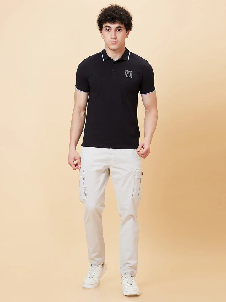 Black Regular Fit Men's Polo T-Shirt by Being Human Clothing