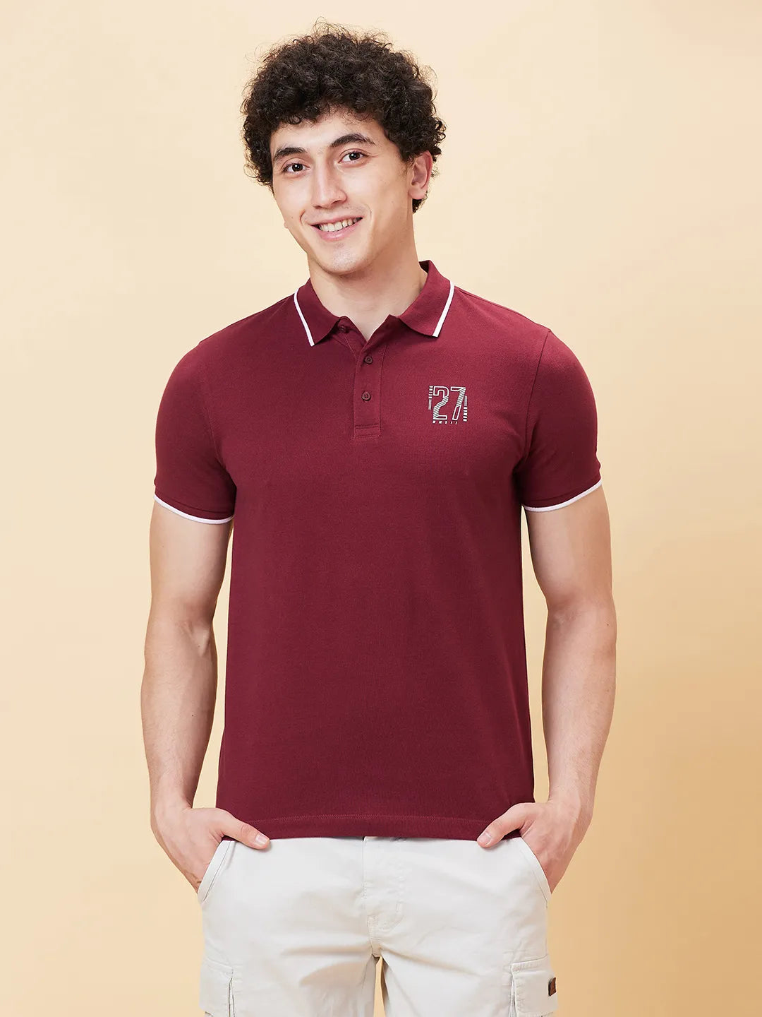 Being Human Clothing Men Regular Fit Polo Neck T-Shirts-Zinfandel