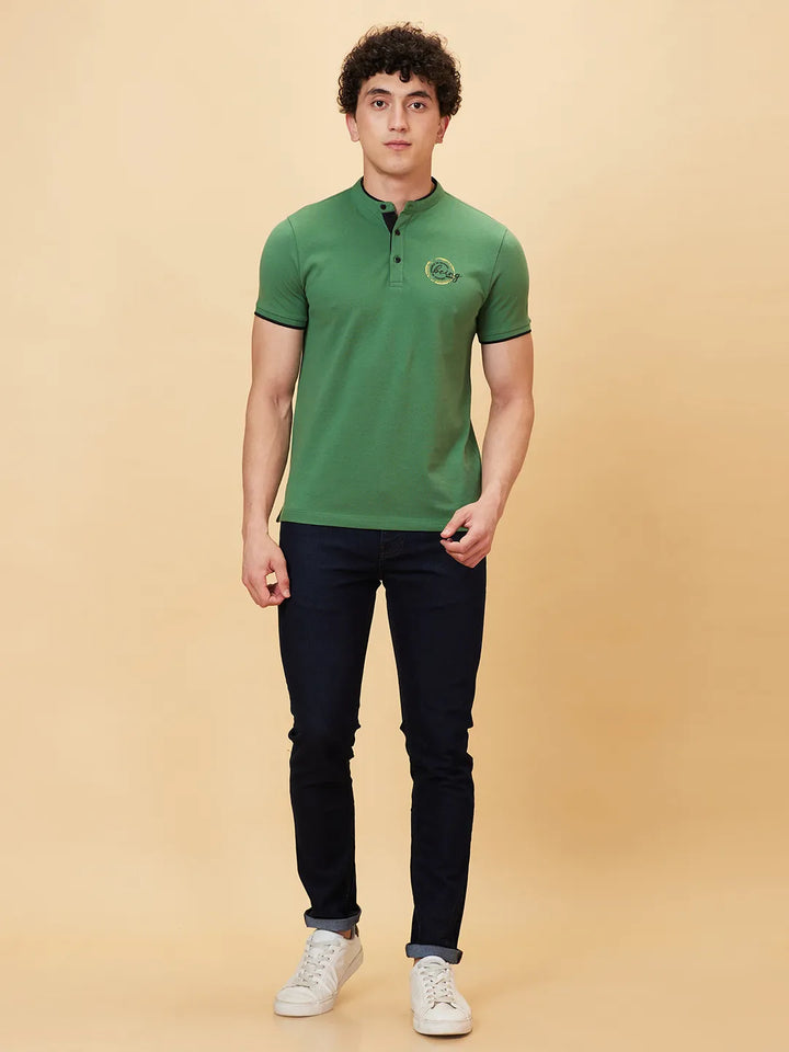 Green Regular Fit Men's Polo T-Shirt by Being Human Clothing