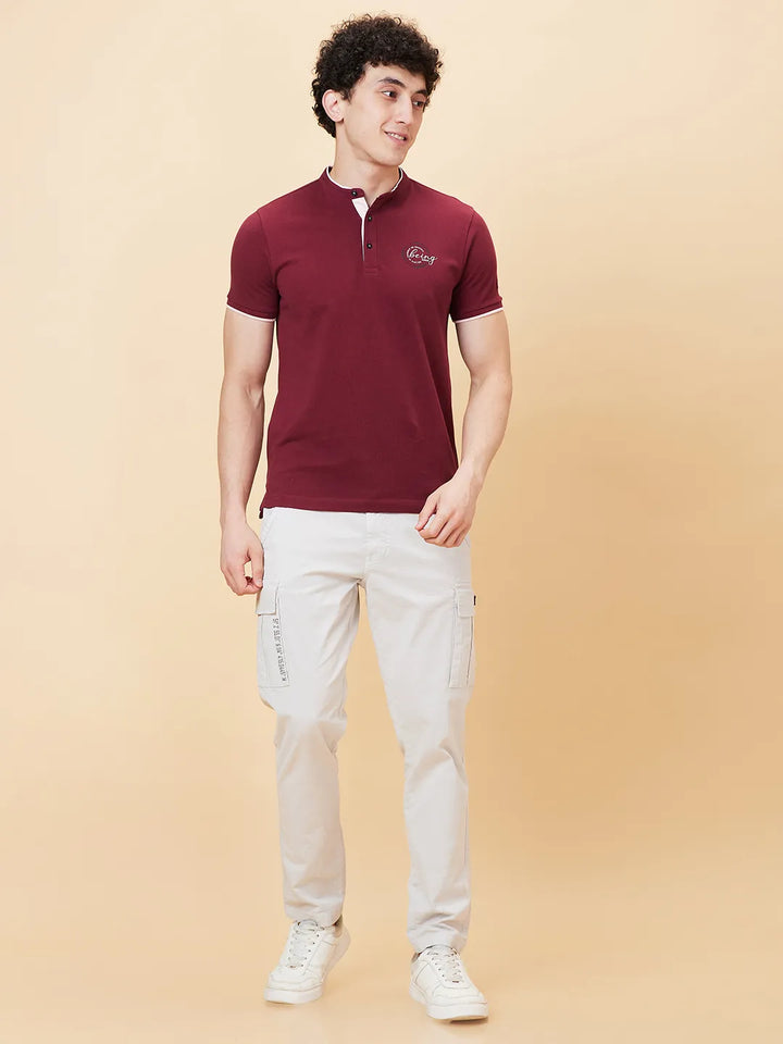 Red Regular Fit Men's Polo T-Shirt by Being Human Clothing