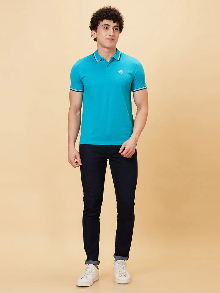 Lake Blue Regular Fit Men's Polo T-Shirt by Being Human Clothing