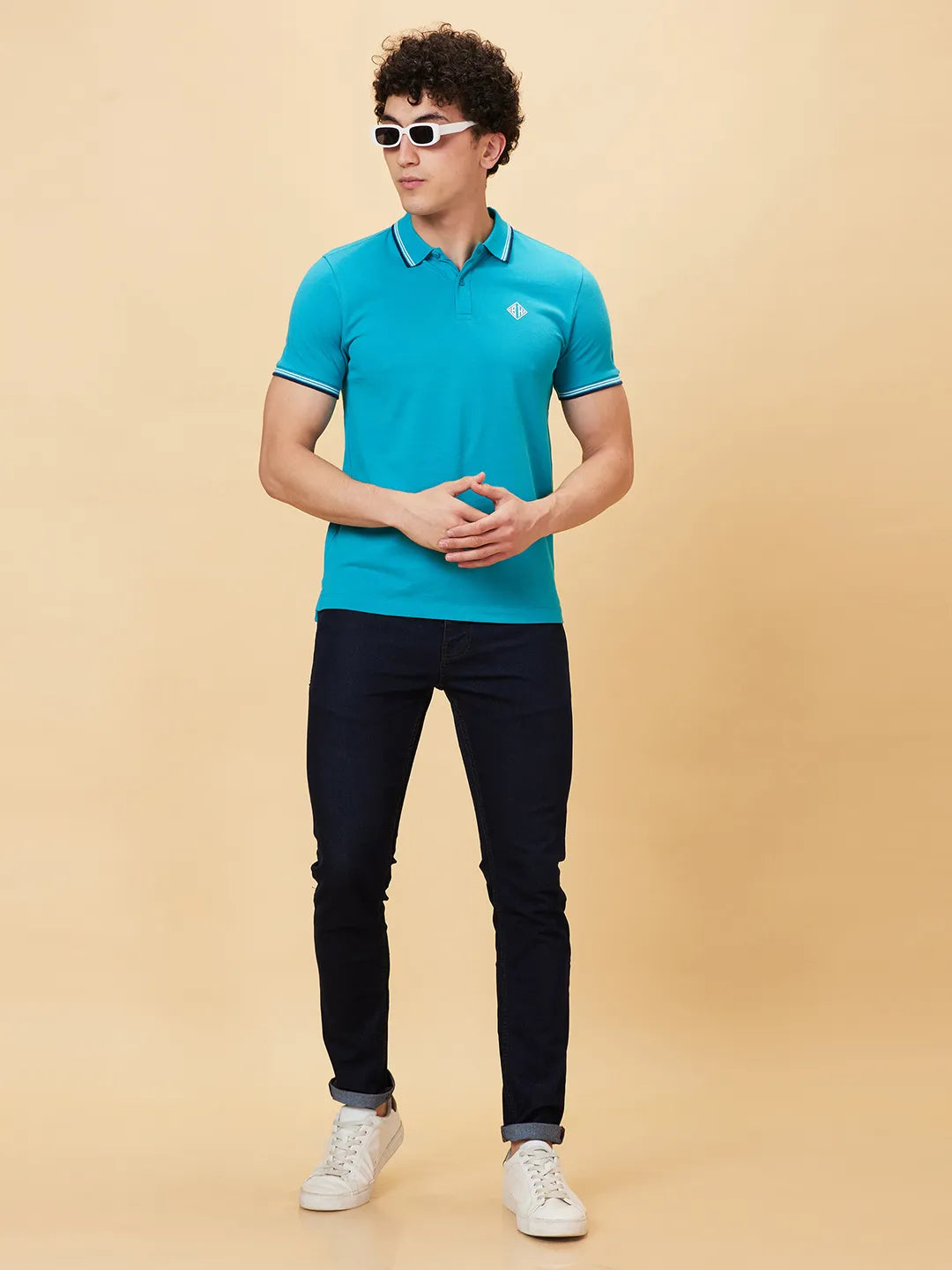 Being Human Clothing Men Regular Fit Polo Neck T-Shirts-Lake Blue