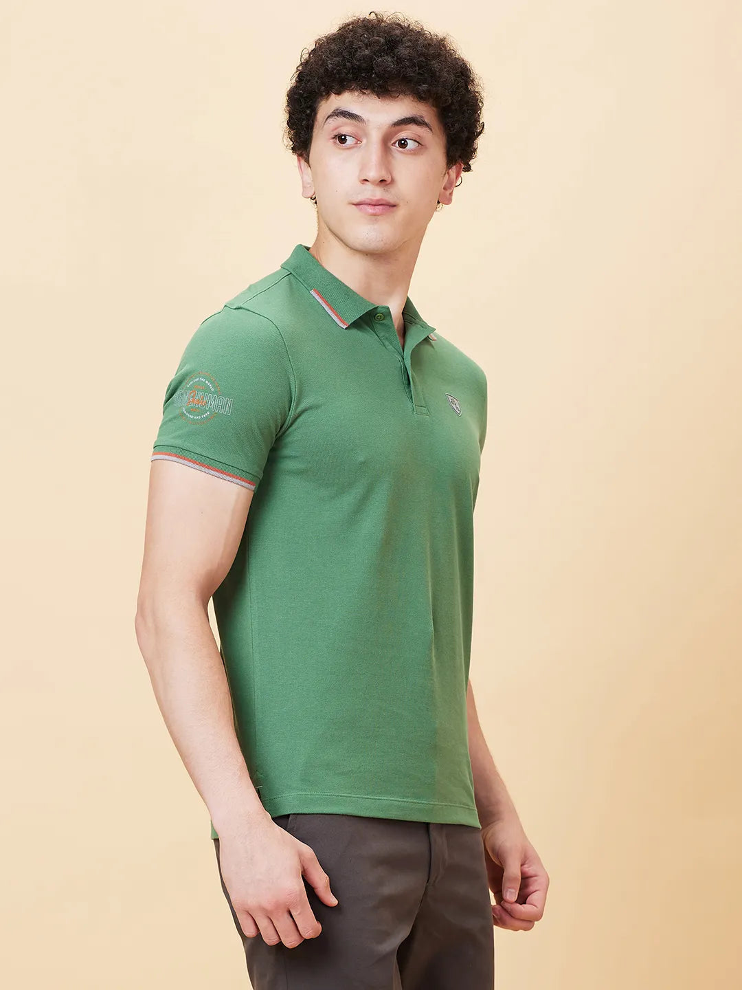 Being Human Clothing Men Regular Fit Polo Neck T-Shirts-Artichoke Green