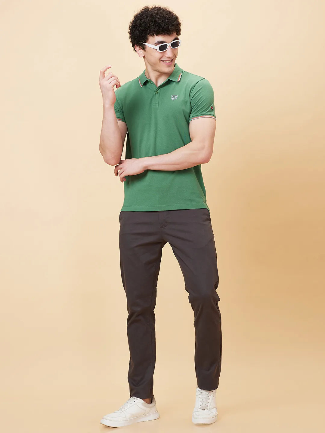 Being Human Clothing Men Regular Fit Polo Neck T-Shirts-Artichoke Green