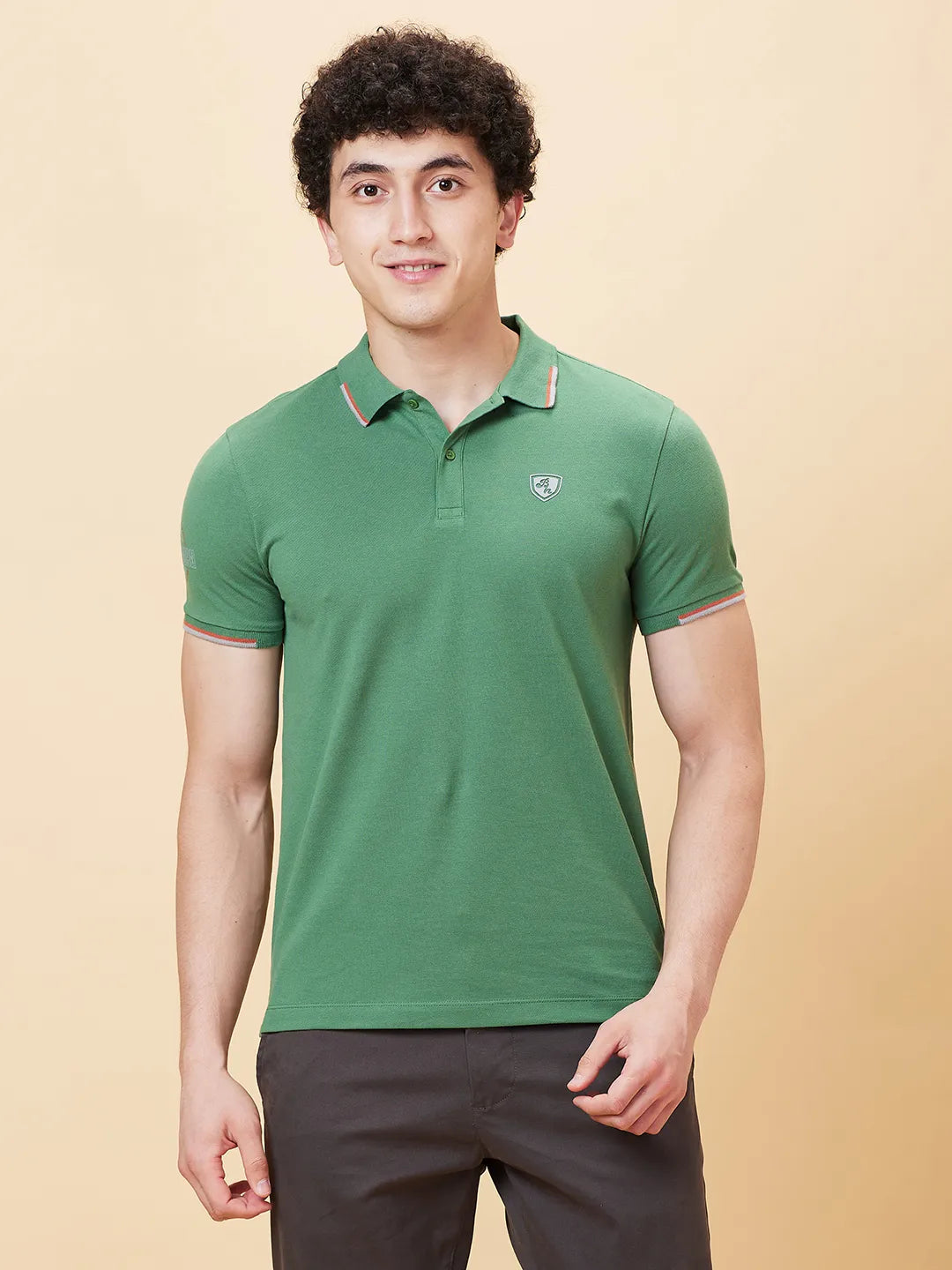 Being Human Clothing Men Regular Fit Polo Neck T-Shirts-Artichoke Green