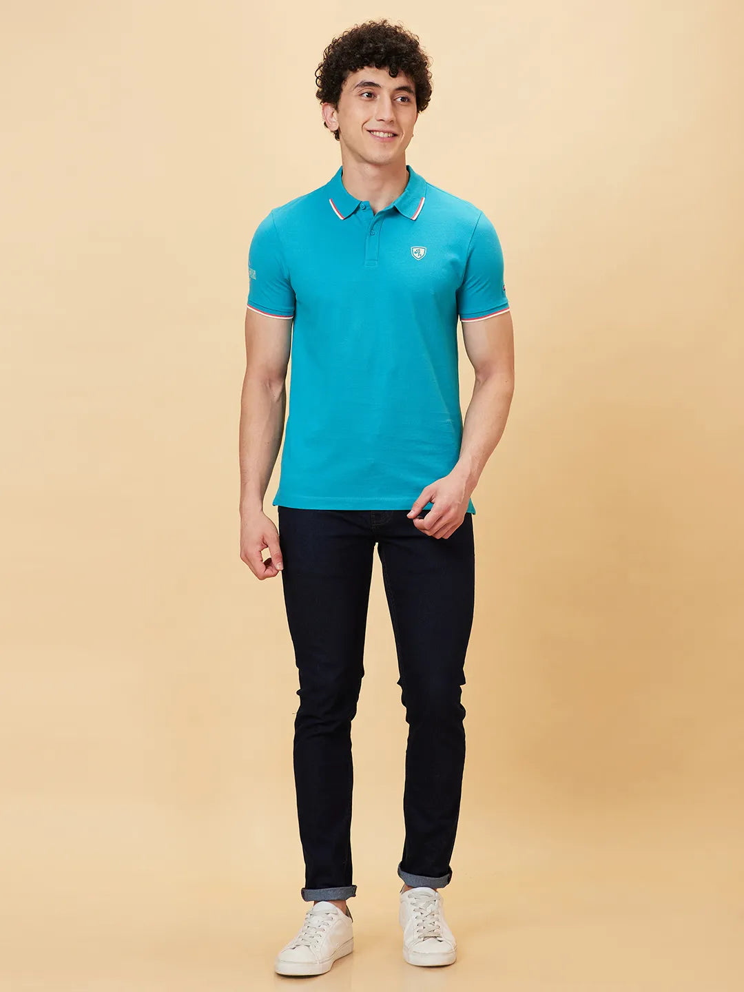 Being Human Clothing Men Regular Fit Polo Neck T-Shirts-Lake Blue