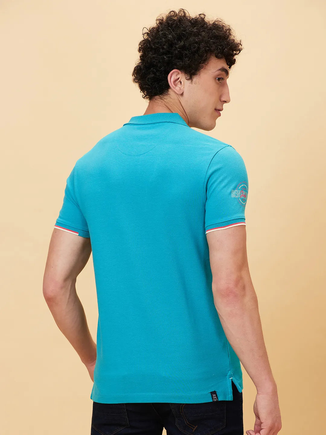 Being Human Clothing Men Regular Fit Polo Neck T-Shirts-Lake Blue