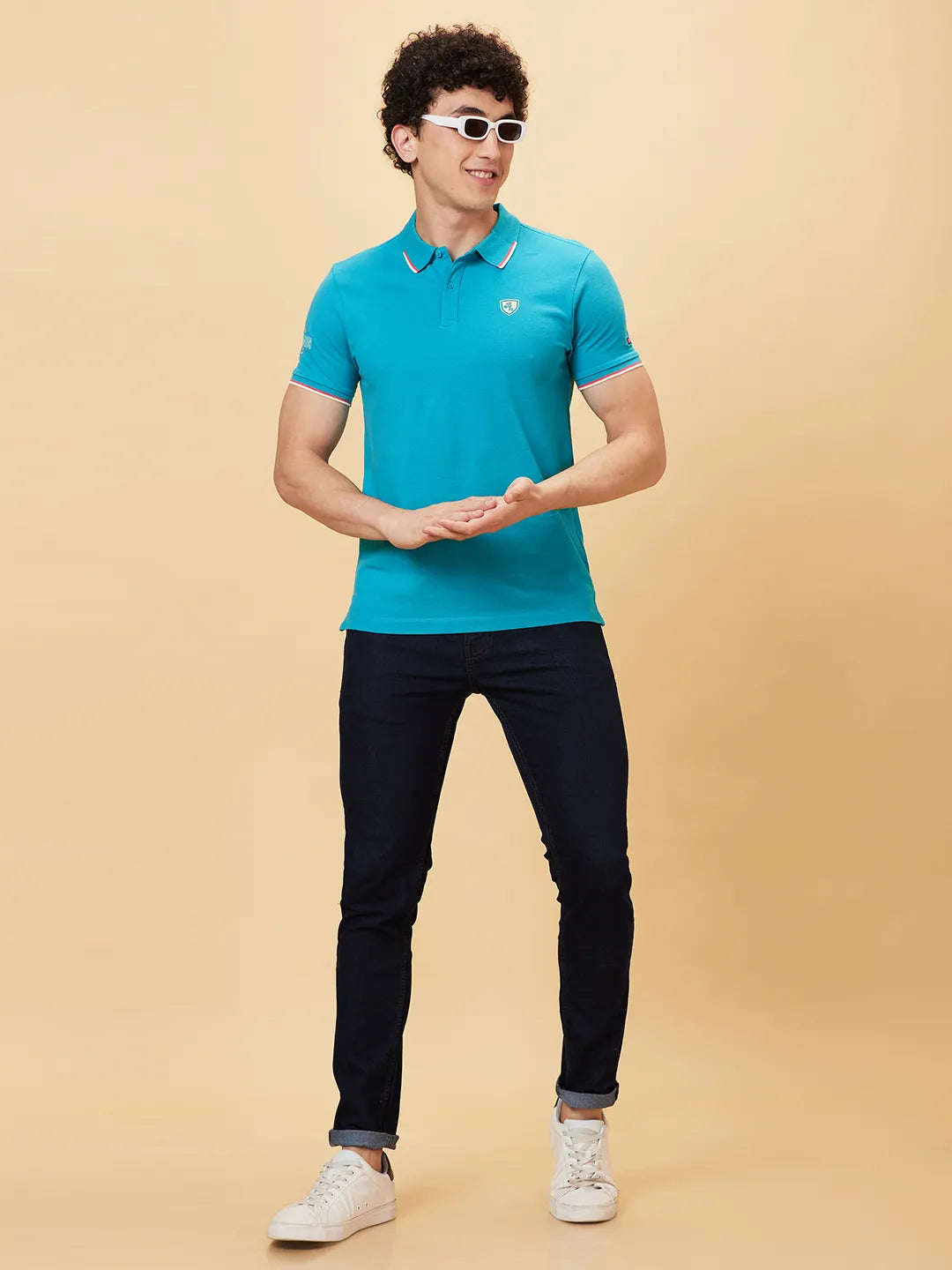 Being Human Clothing Men Regular Fit Polo Neck T-Shirts-Lake Blue