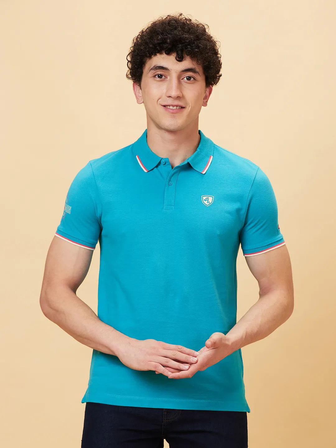 Being Human Clothing Men Regular Fit Polo Neck T-Shirts-Lake Blue