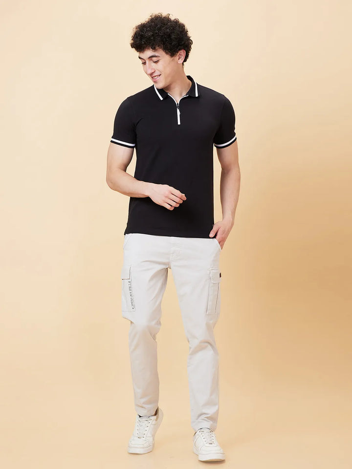 Black Regular Fit Men's Polo T-Shirt