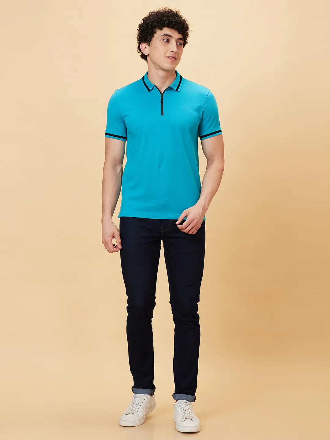 Being Human Clothing Men Regular Fit Polo Neck T-Shirts-Lake Blue