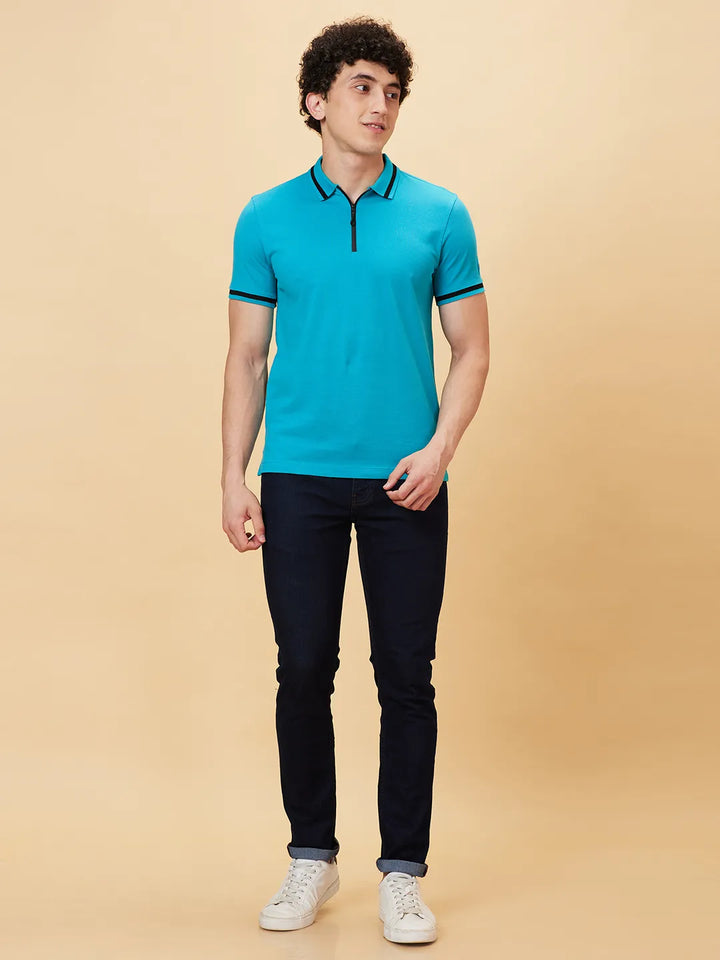 Lake Blue Regular Fit Men's Polo T-Shirt by Being Human Clothing