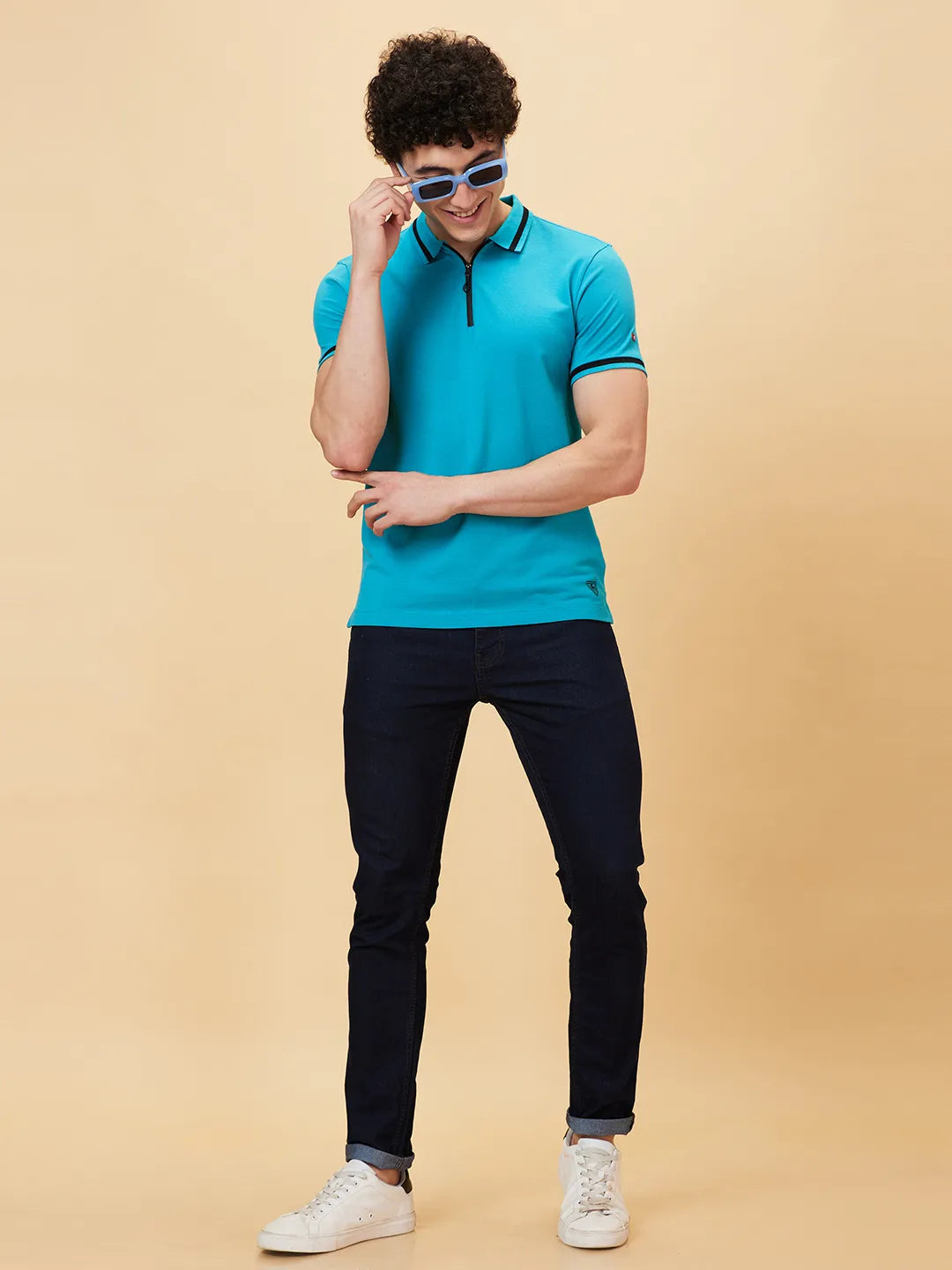 Being Human Clothing Men Regular Fit Polo Neck T-Shirts-Lake Blue