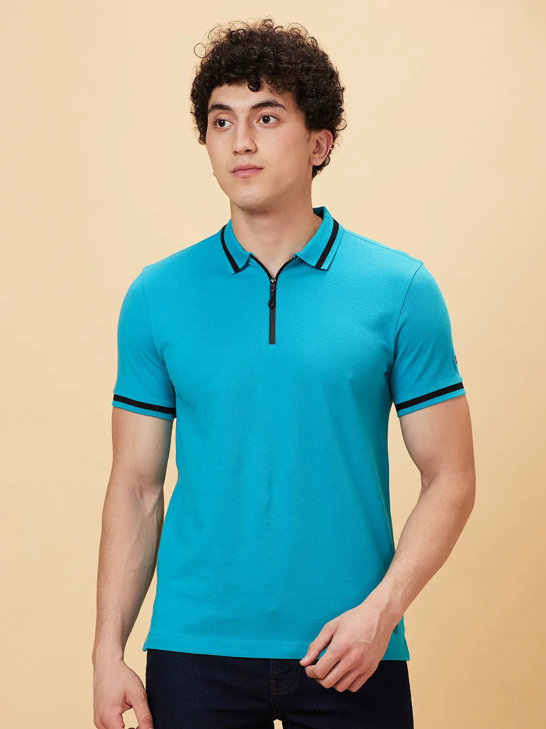 Being Human Clothing Men Regular Fit Polo Neck T-Shirts-Lake Blue