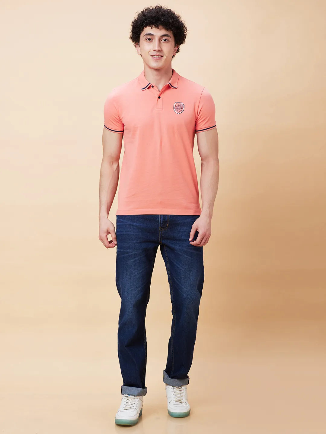 Being Human Clothing Men Regular Fit Polo Neck T-Shirts-Burnt Coral
