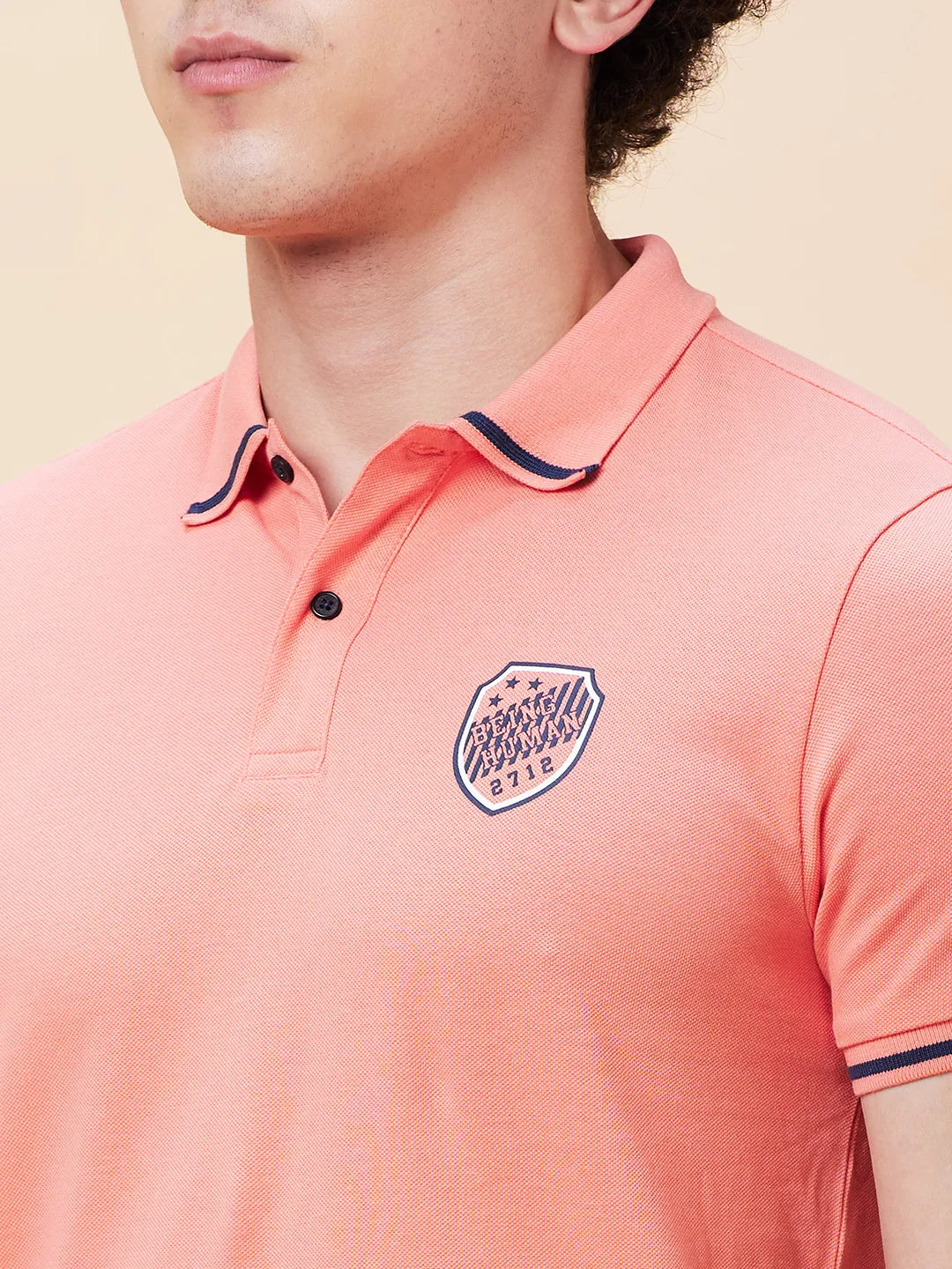 Being Human Clothing Men Regular Fit Polo Neck T-Shirts-Burnt Coral