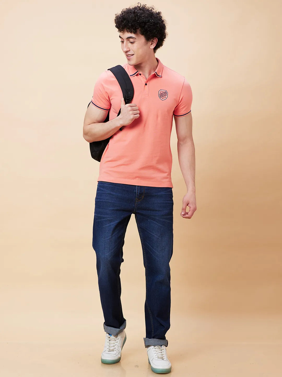 Being Human Clothing Men Regular Fit Polo Neck T-Shirts-Burnt Coral