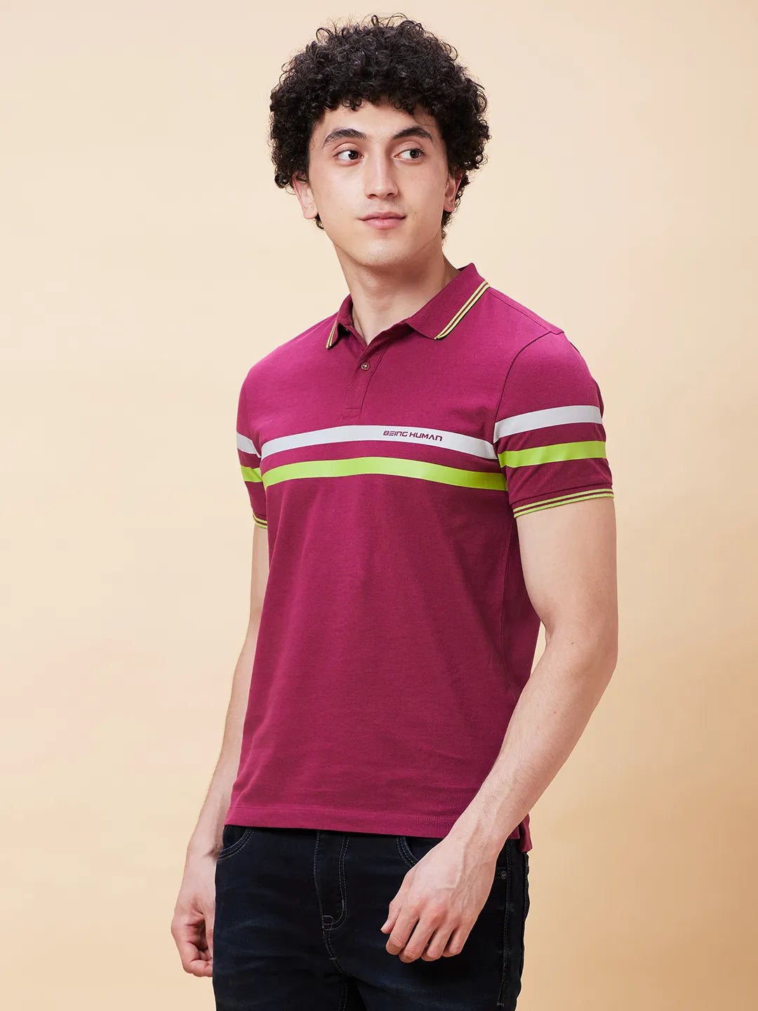 Being Human Clothing Men Regular Fit Polo Neck T-Shirts-Purple Potion