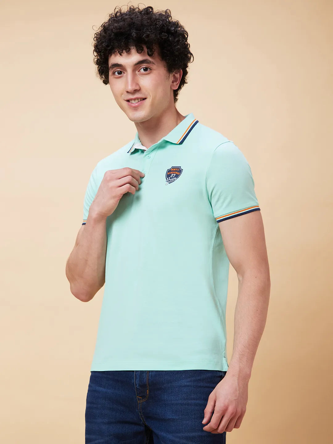 Being Human Clothing Men Regular Fit Polo Neck T-Shirts-Brook Green