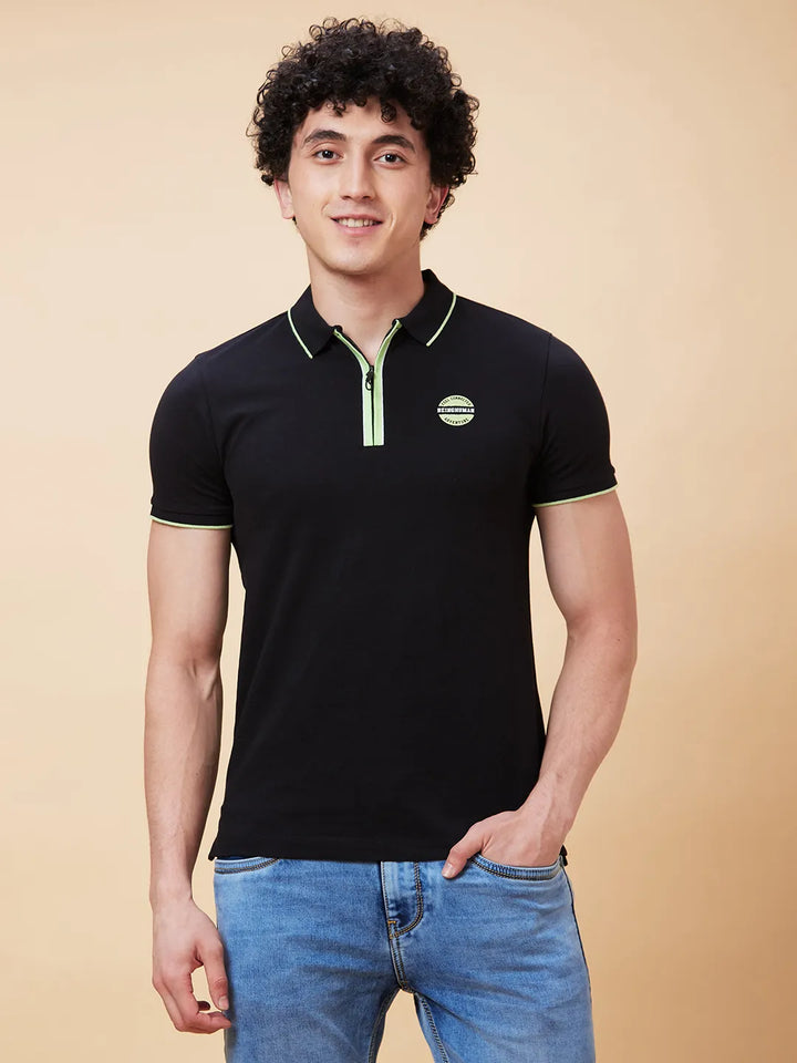 Black Regular Fit Men's Polo T-Shirt