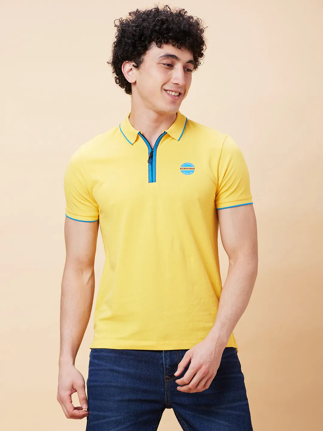Being Human Clothing Men Regular Fit Polo Neck T-Shirts-Yellow