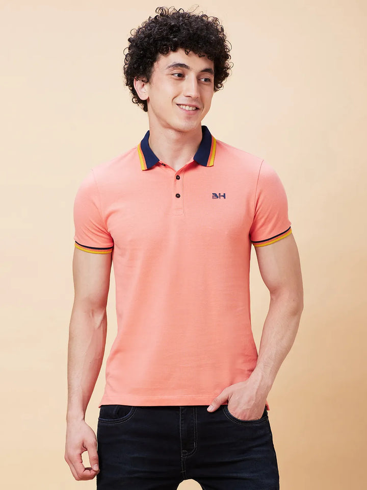 Pink Regular Fit Men's Polo T-Shirt by Being Human Clothing