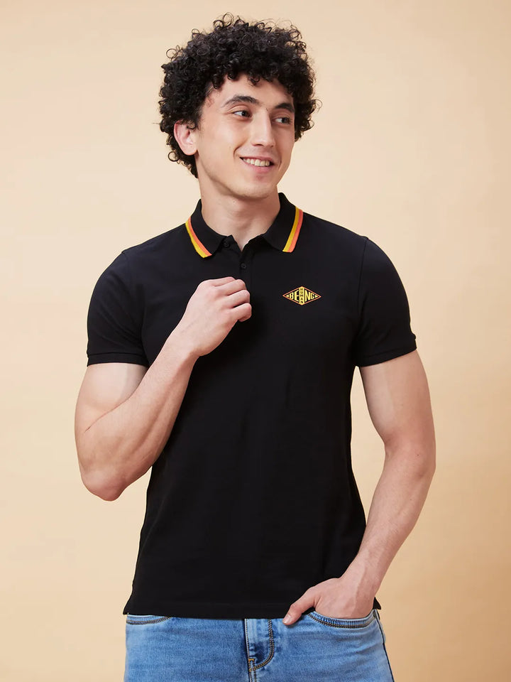 Black Regular Fit Men's Polo T-Shirt