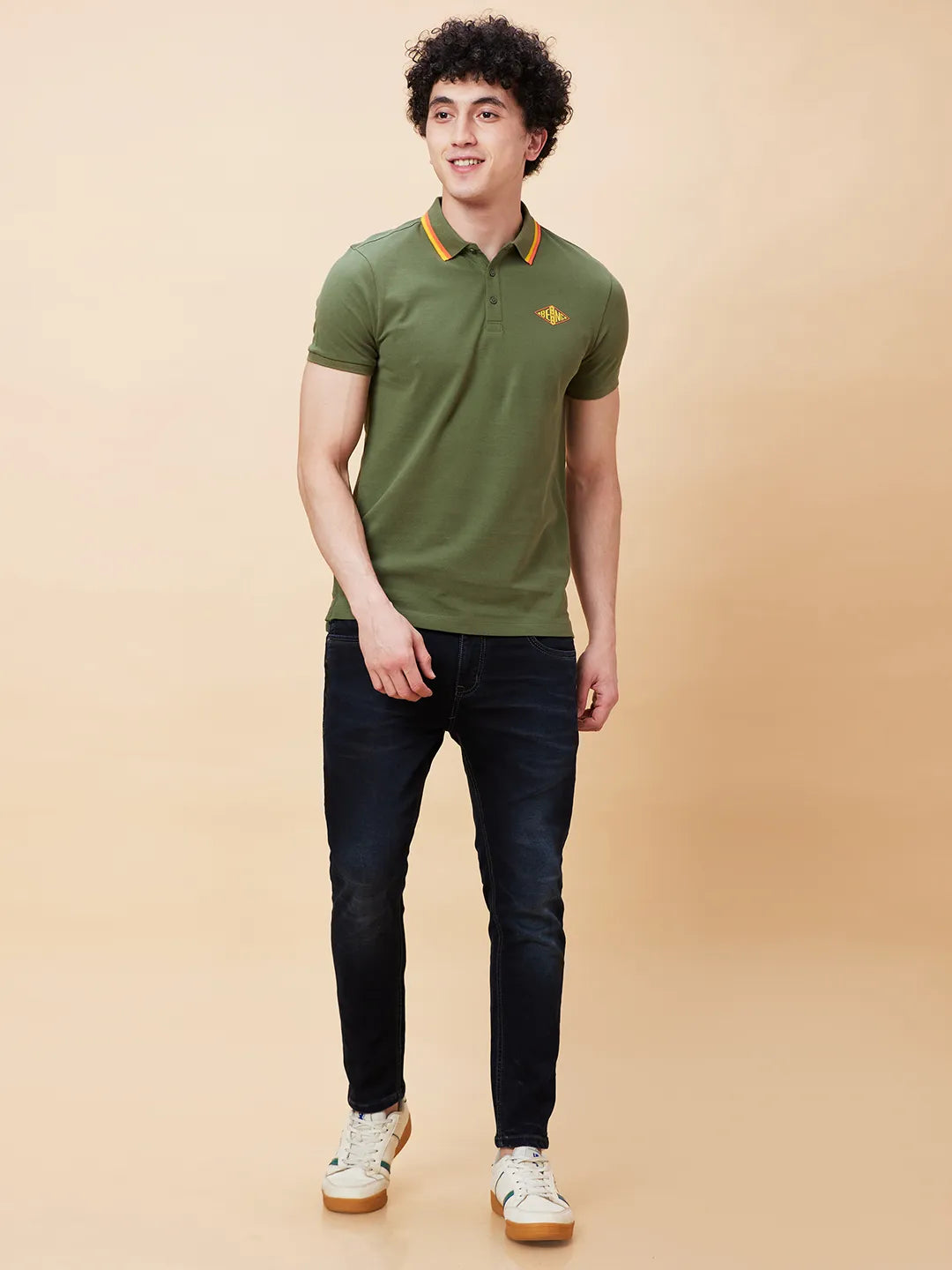 Being Human Clothing Men Regular Fit Polo Neck T-Shirts-Bronze Green