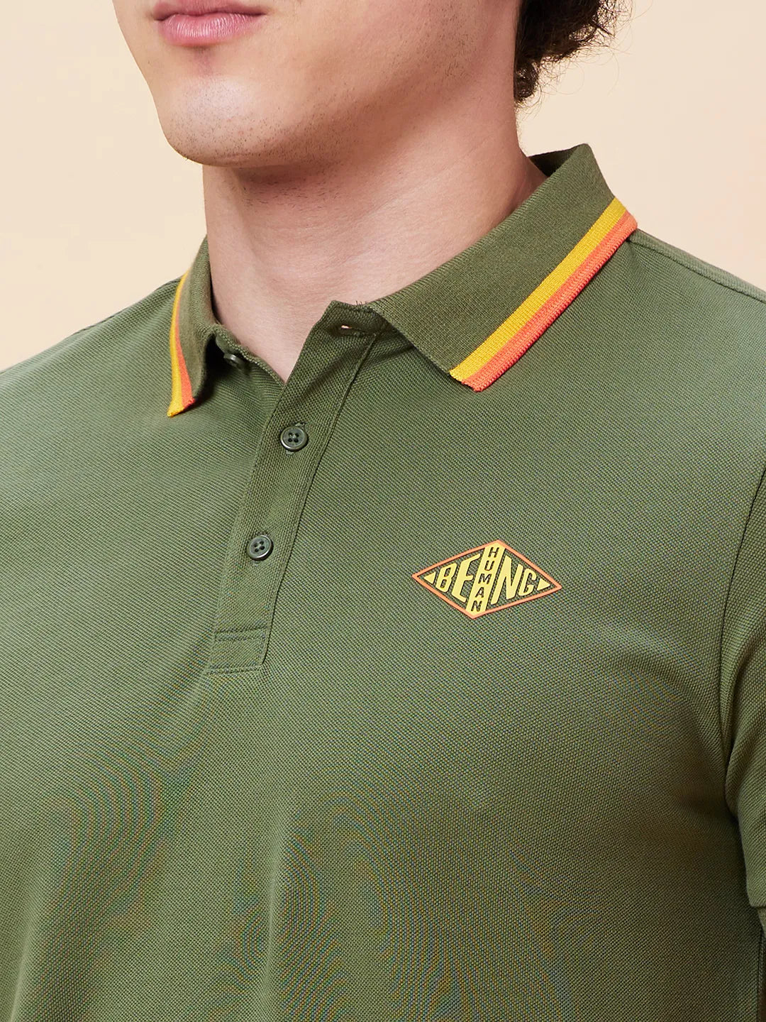 Being Human Clothing Men Regular Fit Polo Neck T-Shirts-Bronze Green