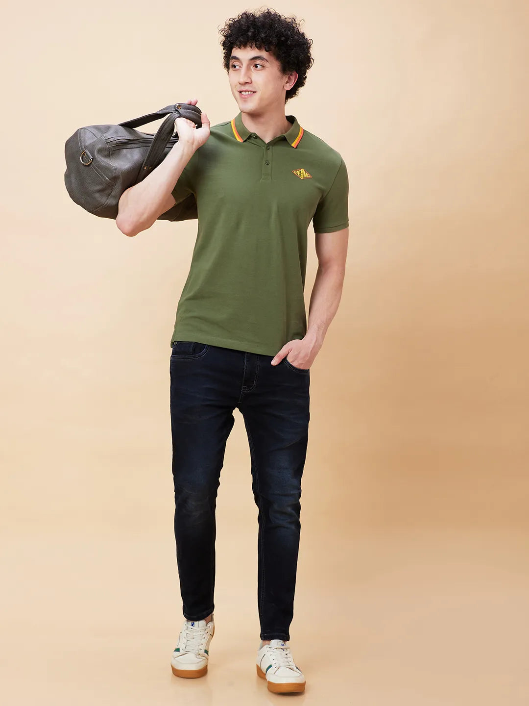 Being Human Clothing Men Regular Fit Polo Neck T-Shirts-Bronze Green